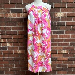 Bellambia Pink & Orange Abstract Floral Linen Dress Size Large